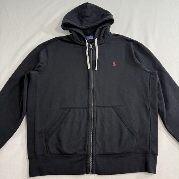 Ralph Lauren Polo Hoodie Mens Large Black Red Pony Full Zip Sweater Sweatshirt - Picture 6 of 11